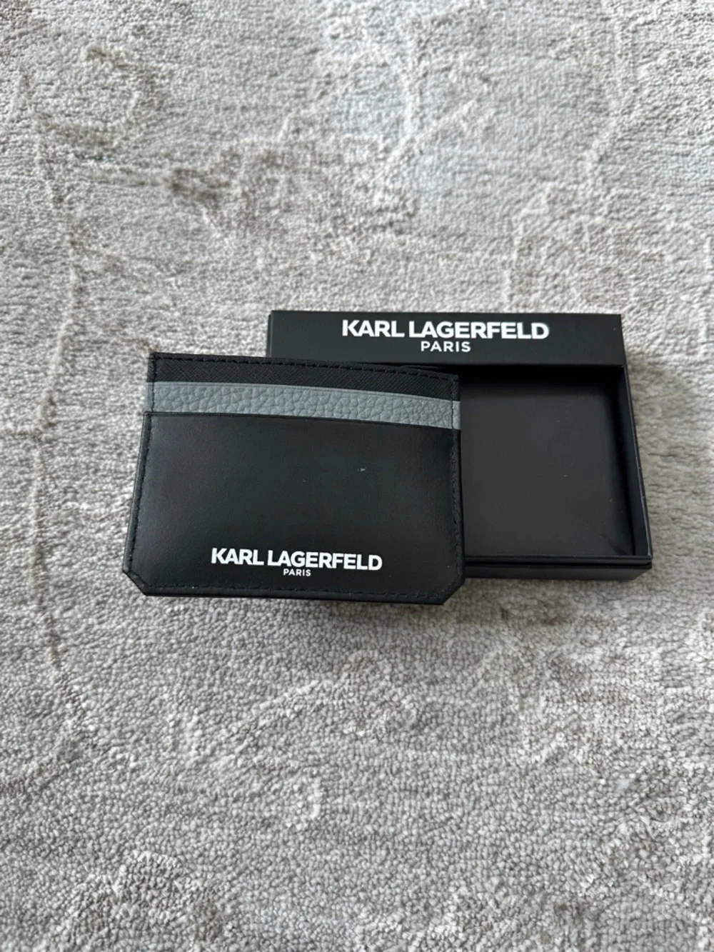 Karl Lagerfeld Black Leather Card Holder with Character Patch. NWT’s.